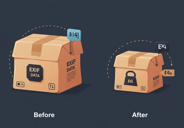 Graphic illustrating image file size reduction by stripping EXIF data