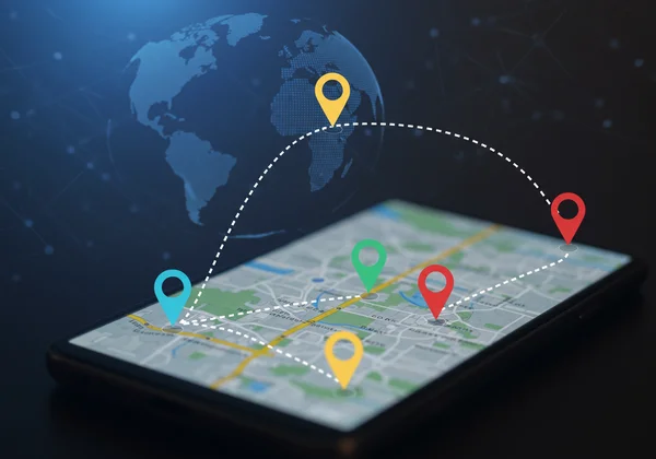 Smartphone revealing GPS location on a map.