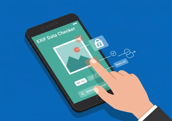 Person using a secure online tool to view and remove EXIF data.