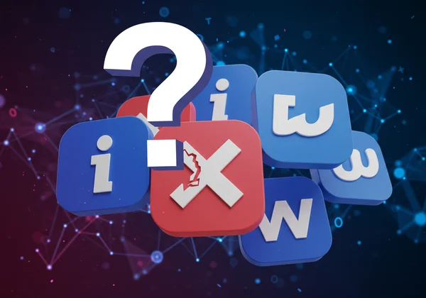 Question mark over social media logos, symbolizing data stripping myth.