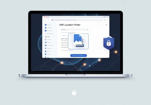 โปรแกรมดู EXIF ออนไลน์ที่ปลอดภัยกำลังประมวลผลรูปภาพในเครื่องบนแล็ปท็อป