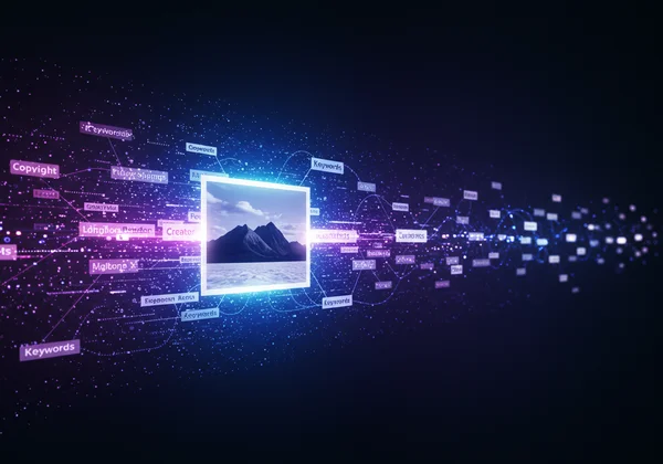 Digital tags on a photo, representing IPTC metadata