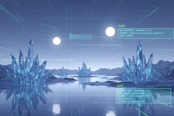 AI generated image with digital metadata overlay