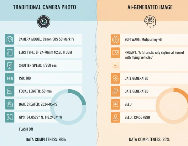 Comparison of camera and AI image EXIF data
