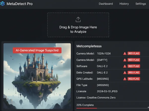 Online tool interface displaying image EXIF data